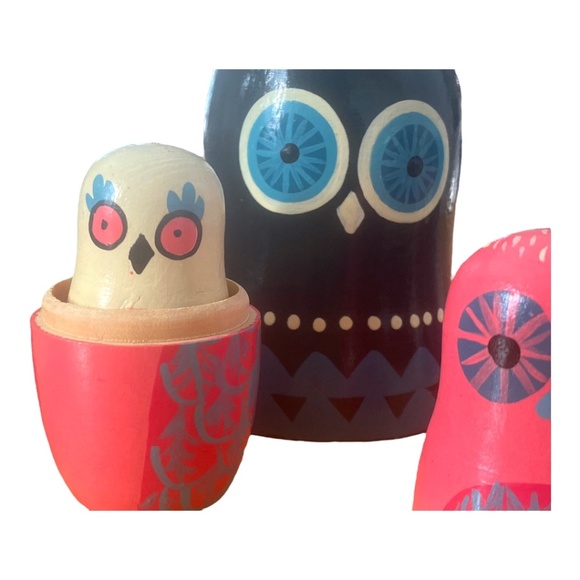 Vintage hand painted handmade wooden Owl Nesting Dolls - Picture 10 of 16